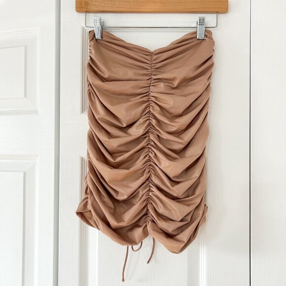Michael Costello x REVOLVE Quinn Taupe Ruched Drawstring Mini Skirt Size Small - Picture 5 of 6